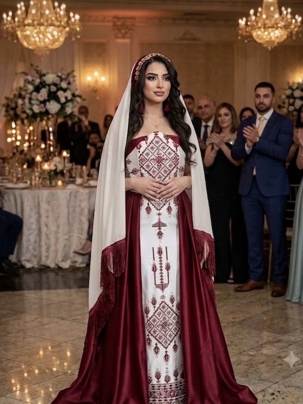 Embroidered Burgundy and Ivory Traditional Women's Dress